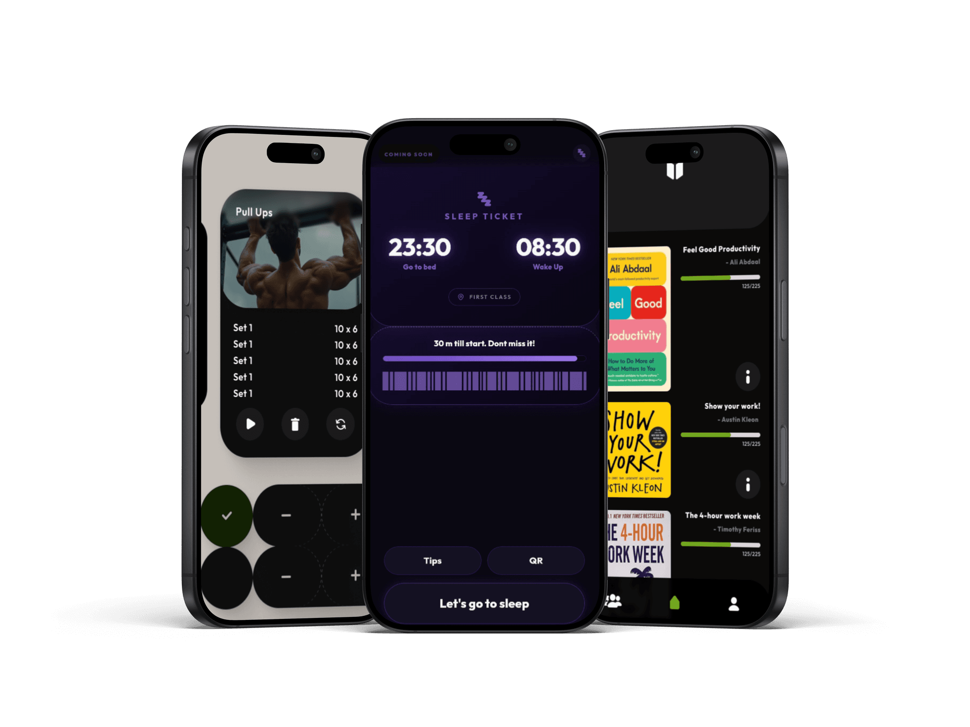 Deekha apps shown on iPhone — fitness tracking, sleep, and reading